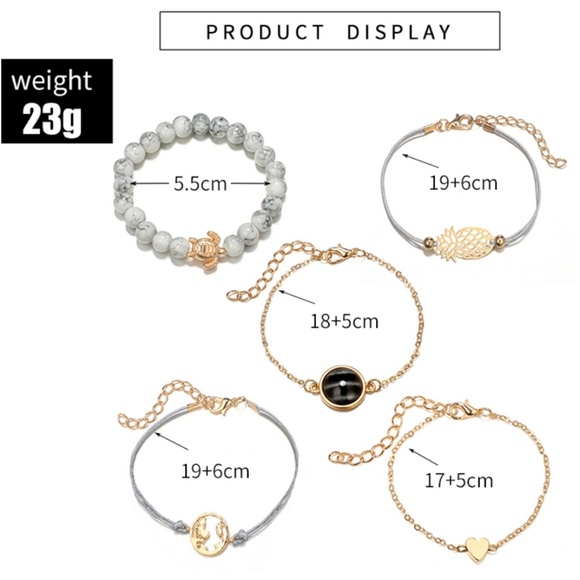 5 Piece Boho Gypsy Charm Bracelet Set Heart Chain - Picture 4 of 6
